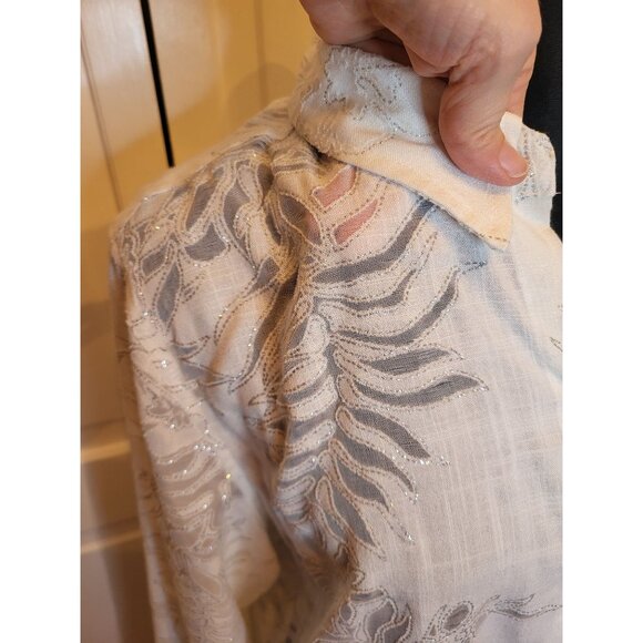 White Sheer Cutout Button Up Metallic Silver Trim Sag Harbor 16 Fairy Ethereal - Picture 4 of 8